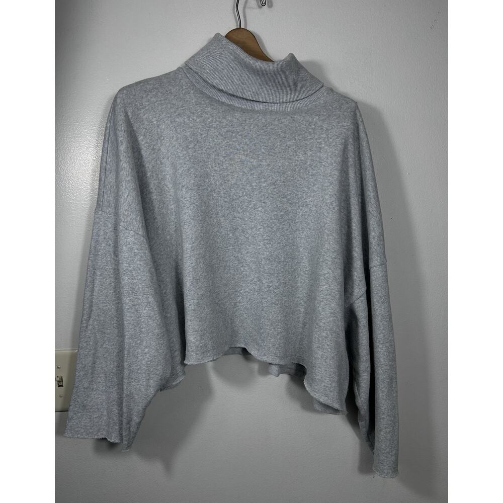 American Eagle Cropped Turtleneck Sweatshirt Women's Size XL Gray Long Sleeve